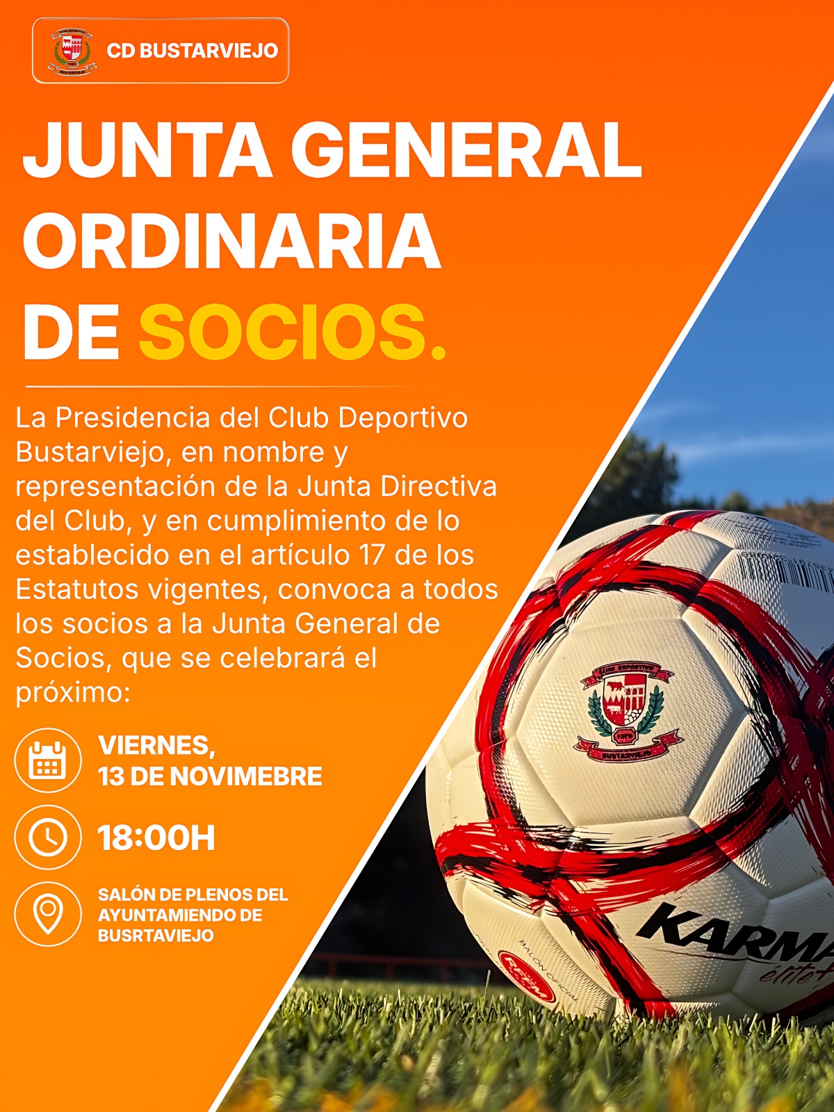Convocatoria a la Junta General Ordinaria de Socios del C.D. Bustarviejo